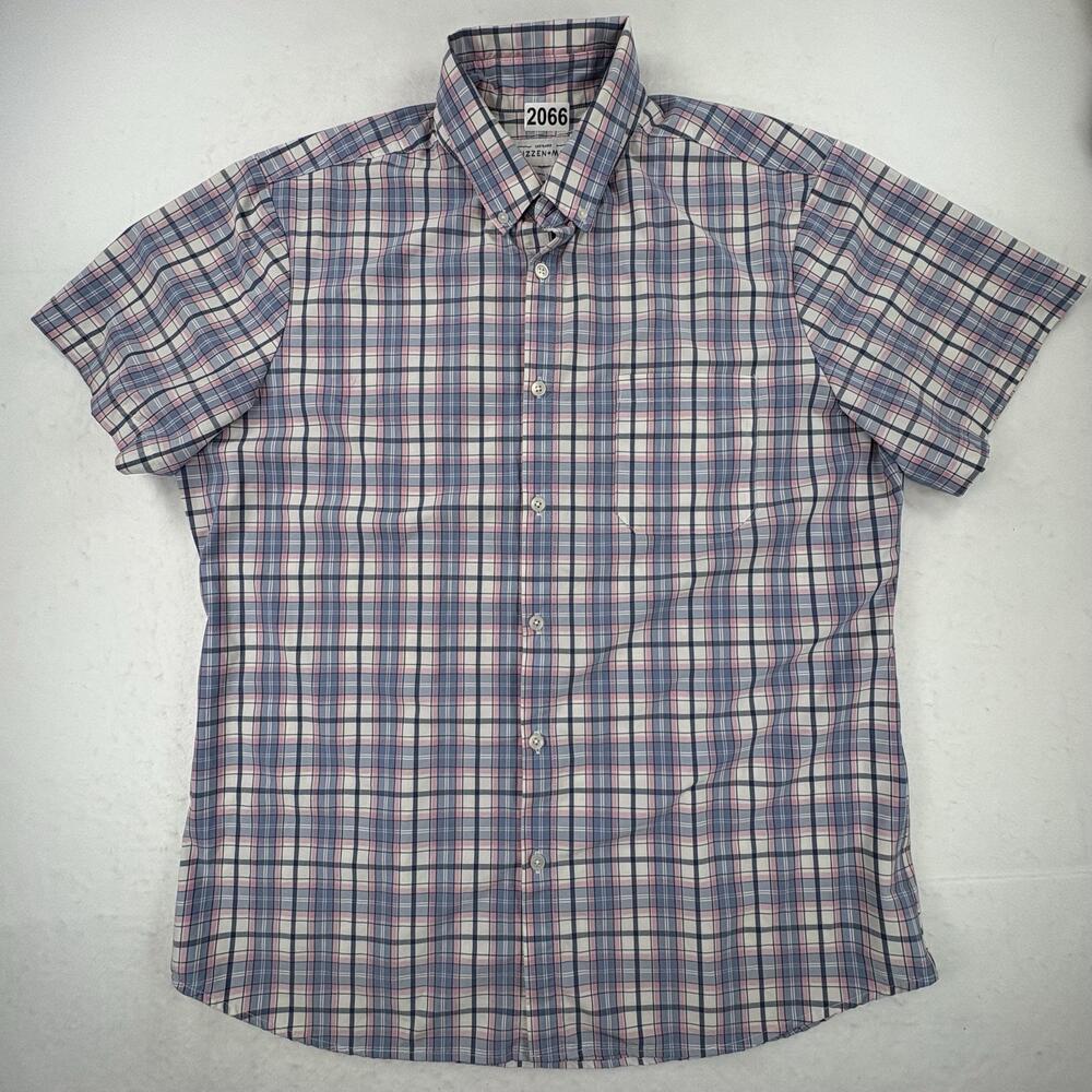 Mizzen+Main Leeward Shirt Mens 2XL Blue Plaid Short Sleeve Stretch Button Up